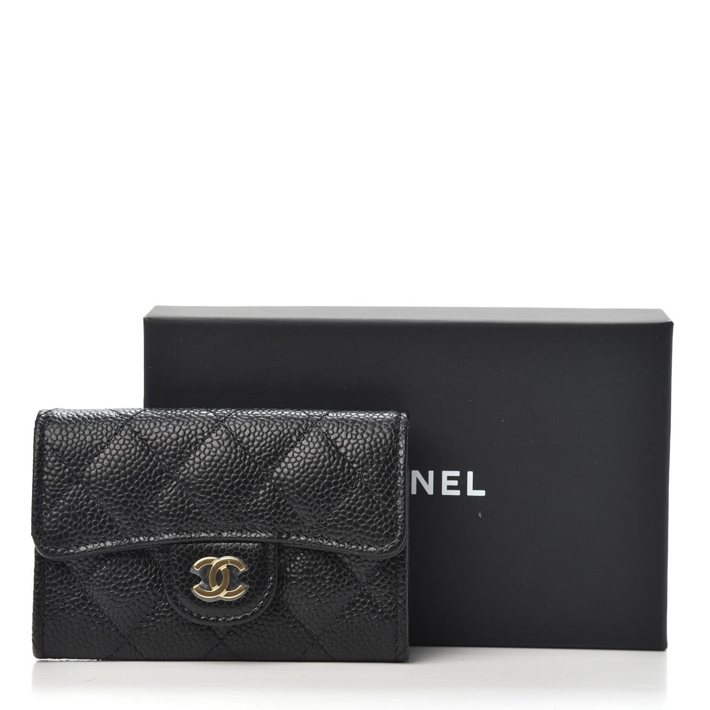 Caviar Quilted Flap Card Holder Wallet Black