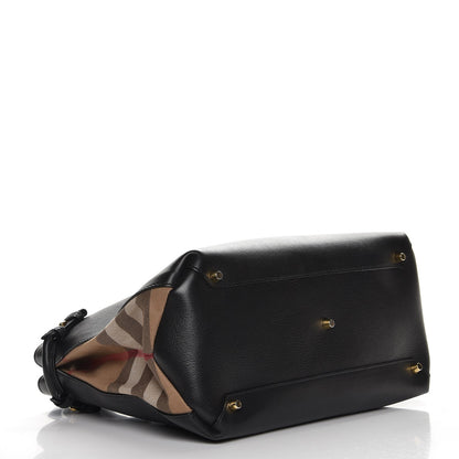 Burberry Calfskin House Check Medium Banner Tote Black 5 of 8