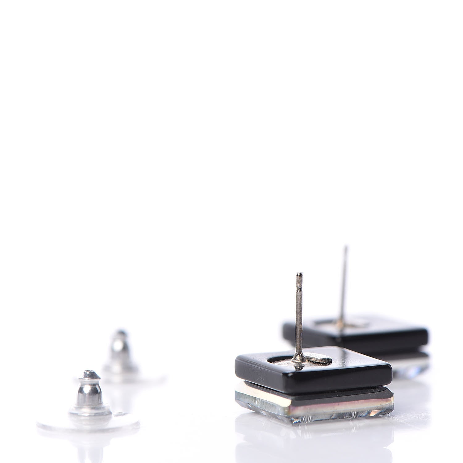 Chanel Crystal CC Square Charm Earrings Black 4 of 4
