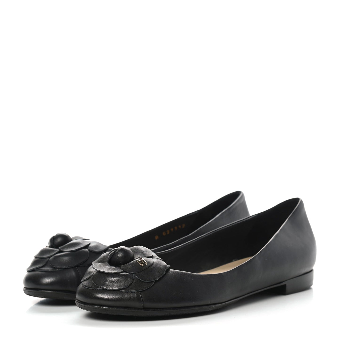Lambskin Camellia Ballerina Flats 37 Black