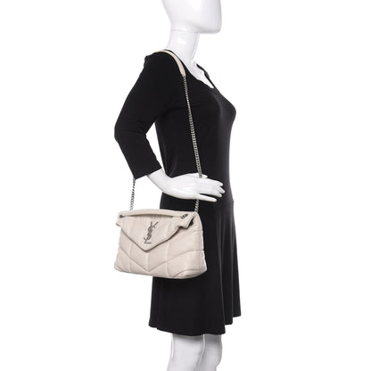 Saint Laurent Lambskin Quilted Small Loulou Puffer Monogram Chain Satchel Blanc Vintage 3 of 10