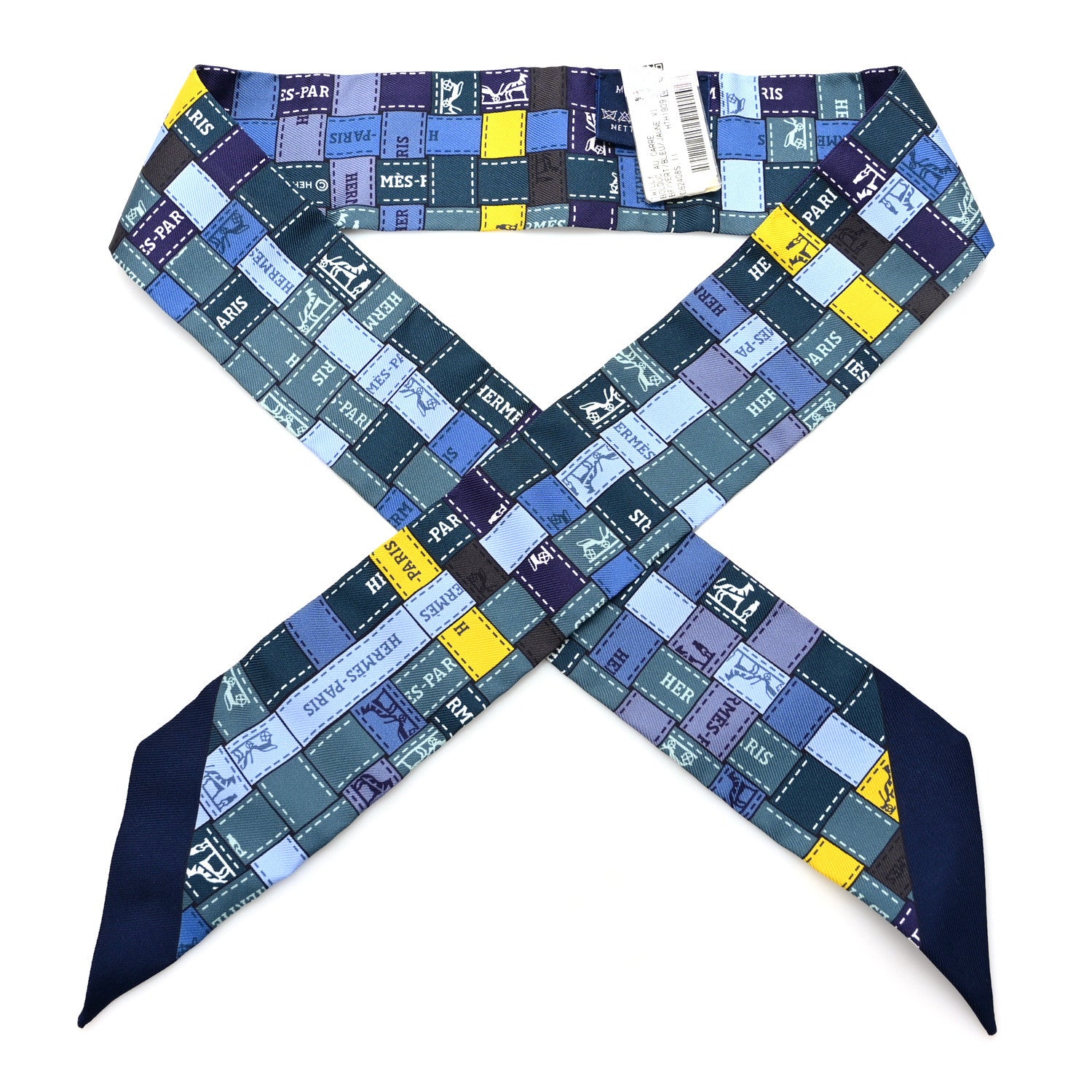 Hermes Silk Bolduc Au Carre Twilly Vert Bleu Jaune Vif 1 of 4