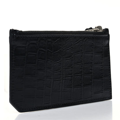 Saint Laurent Calfskin Crocodile Embossed 5 Fragments Zip Pouch Card Holder Black 3 of 10