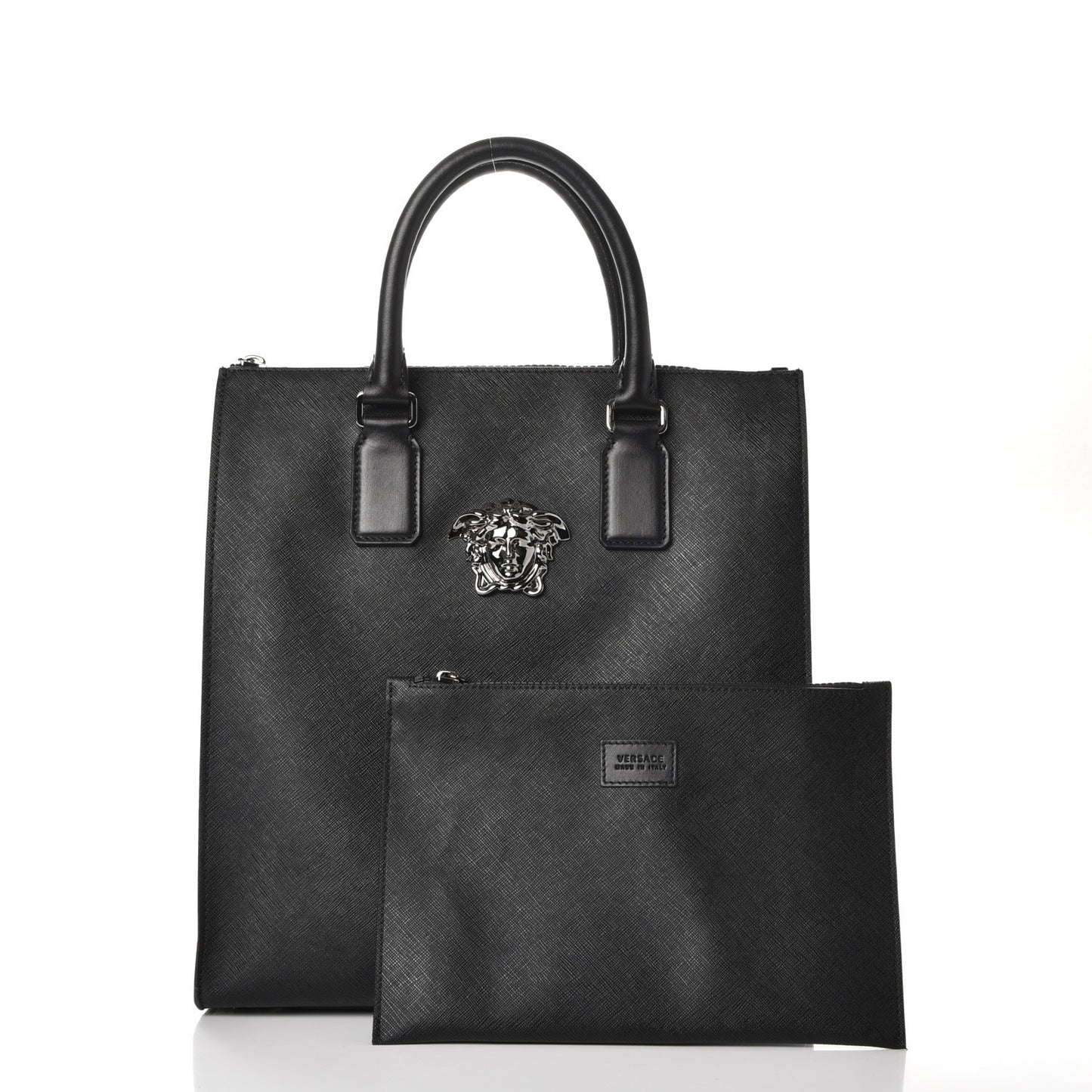 Grained Calfskin Palazzo Medusa Shopping Tote Black