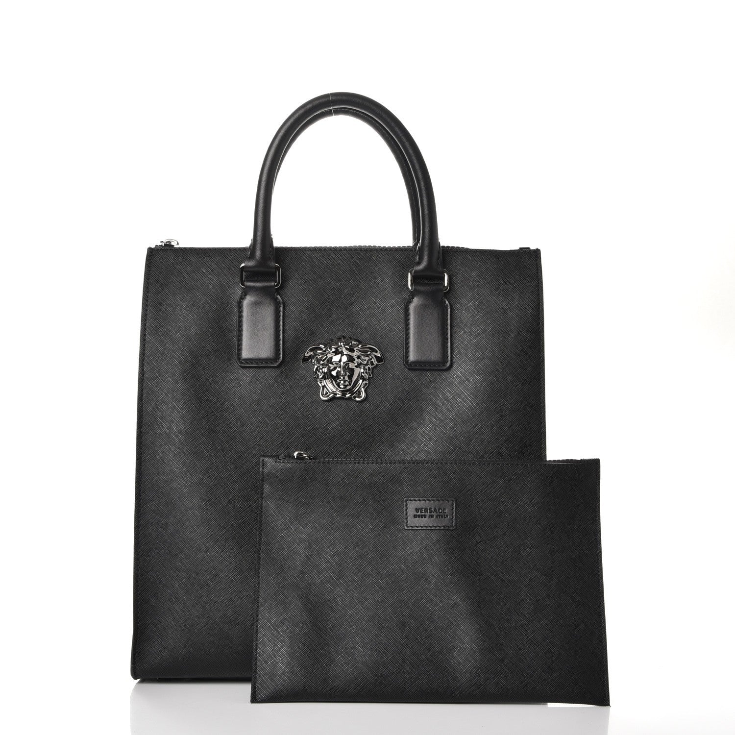 Versace Grained Calfskin Palazzo Medusa Shopping Tote Black 5 of 8