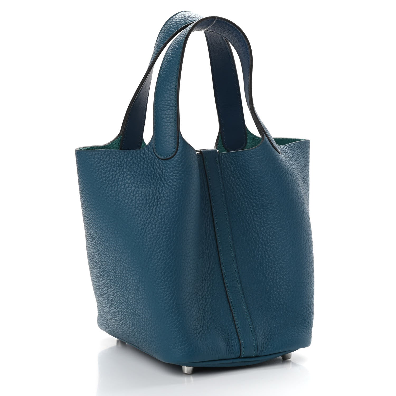 Hermes Taurillon Clemence Eclat Picotin Lock 18 PM Vert Bosphore Deep Blue 3 of 11