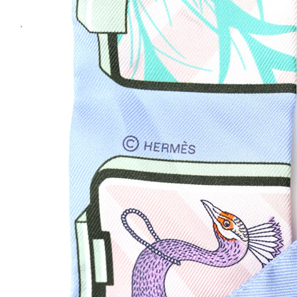 Hermes Silk Story Twilly Blue Pale Rose Vert 3 of 4