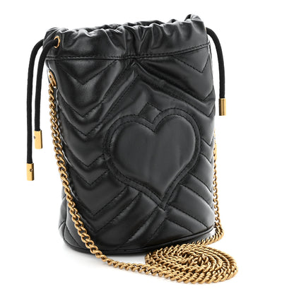 Gucci Calfskin Matelasse Mini GG Marmont 2.0 Bucket Bag Black 3 of 9