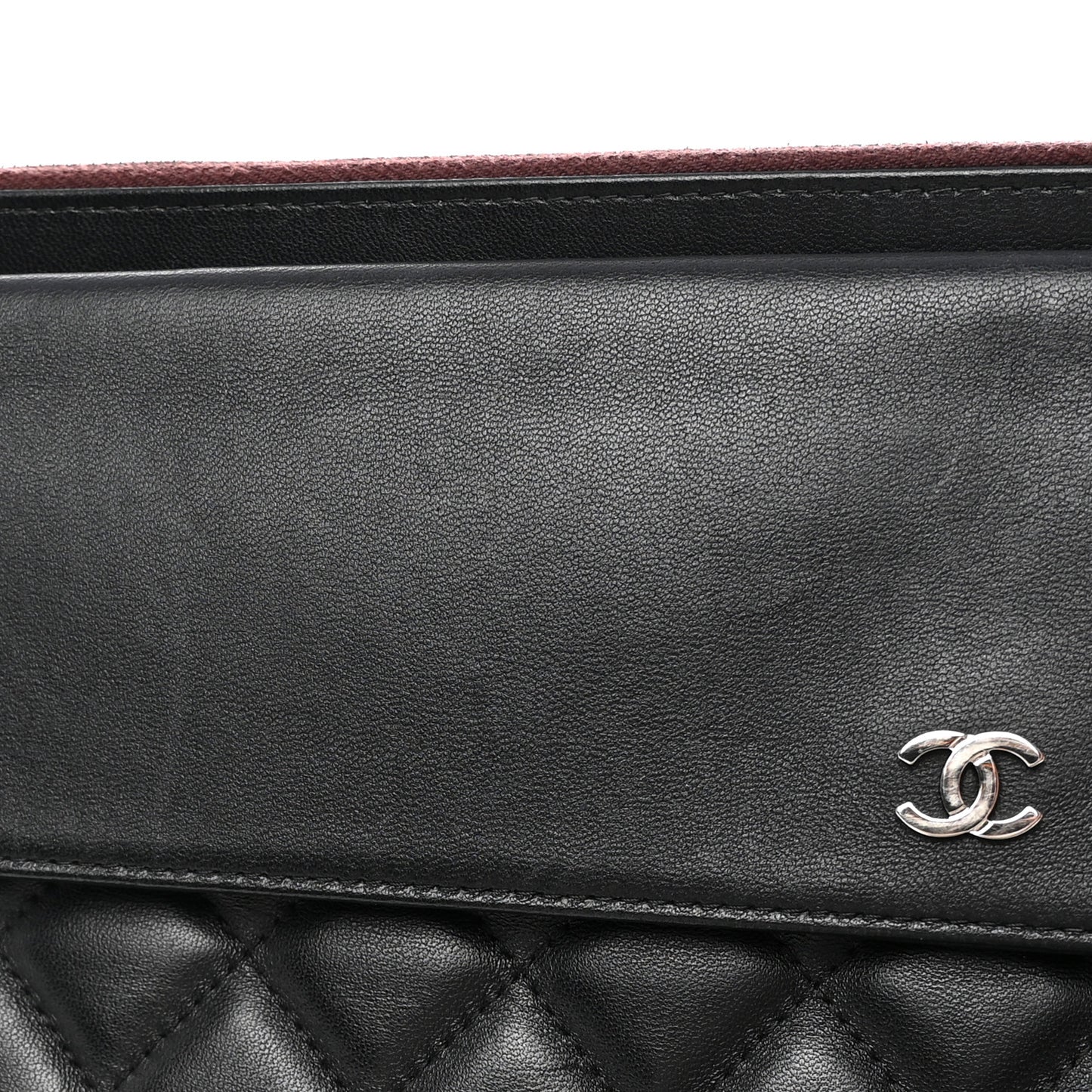Lambskin Quilted Large Flap Cosmetic Case Black