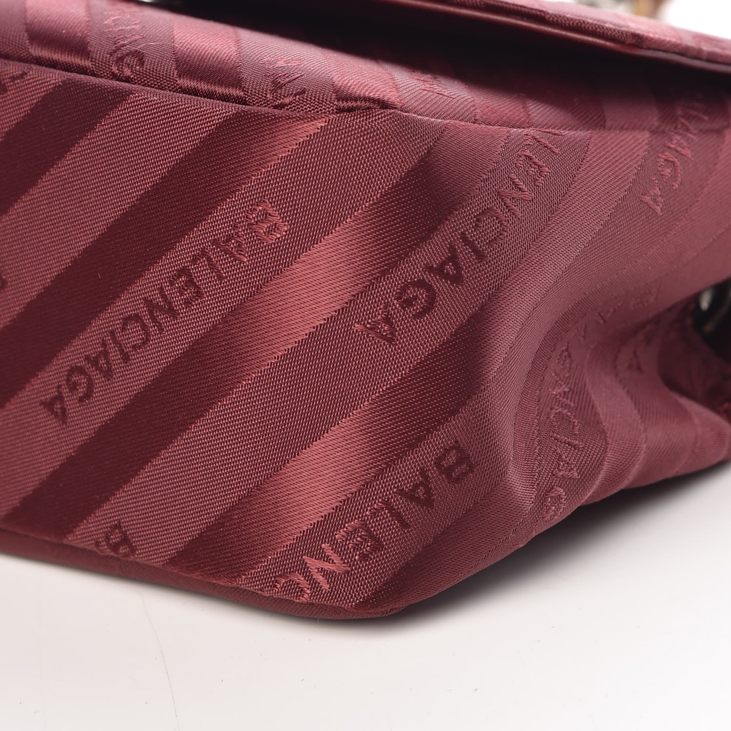 Balenciaga Nylon Jacquard Diagonal Logo Small Scarf Lock Chain Shoulder Bag Rouge Bordeaux Black Beige 8 of 8