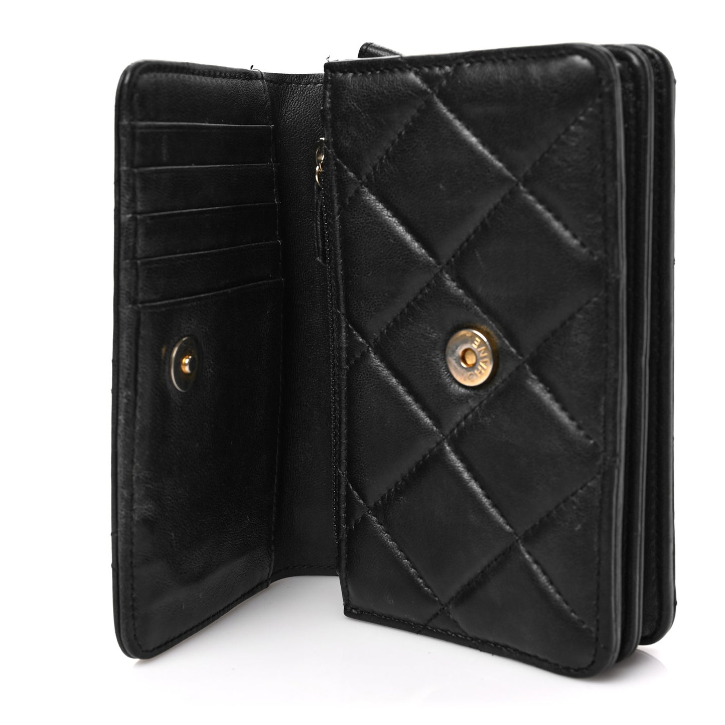 Lambskin Enamel Quilted Pending CC Clutch With Chain Black