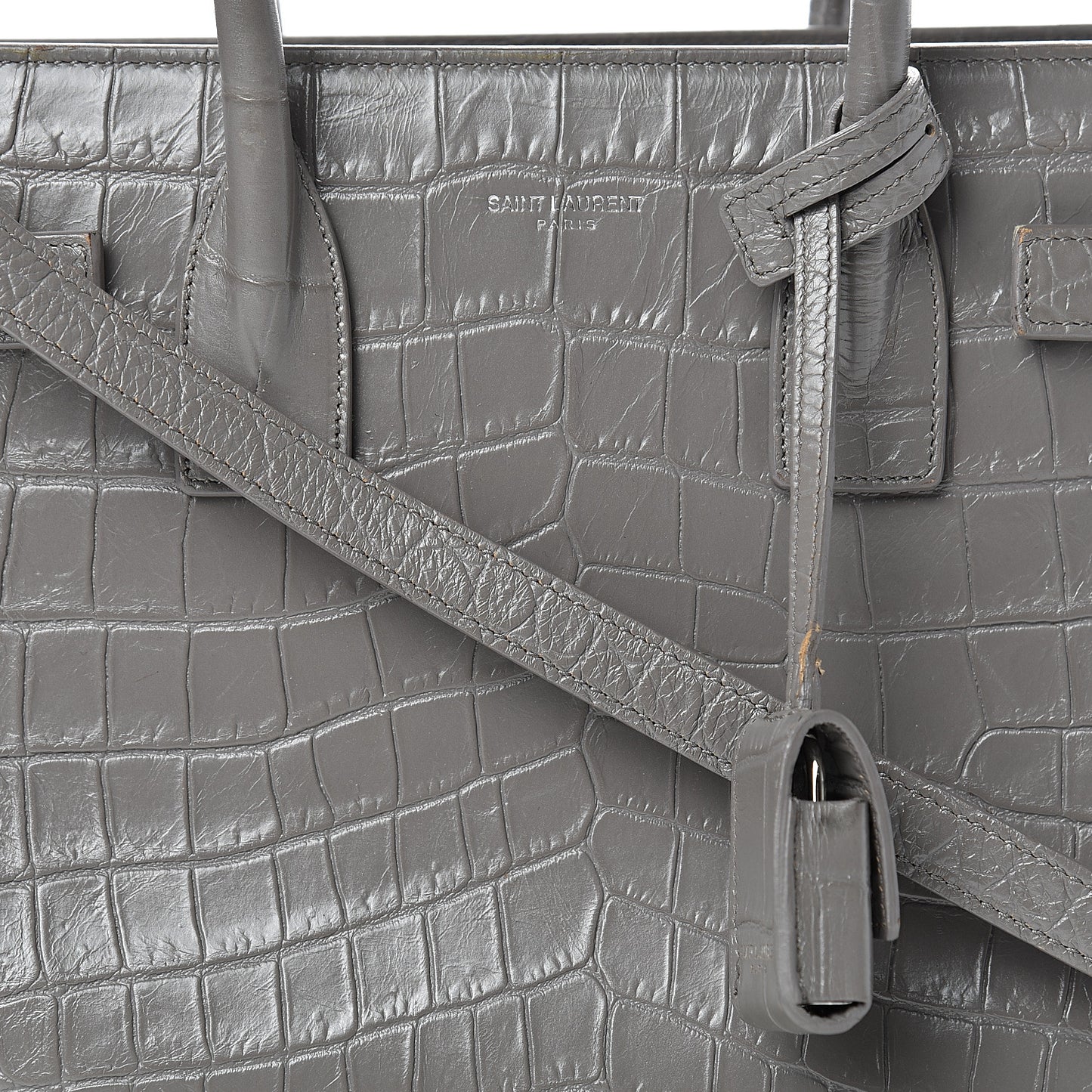 Calfskin Crocodile Embossed Baby Sac De Jour Fog