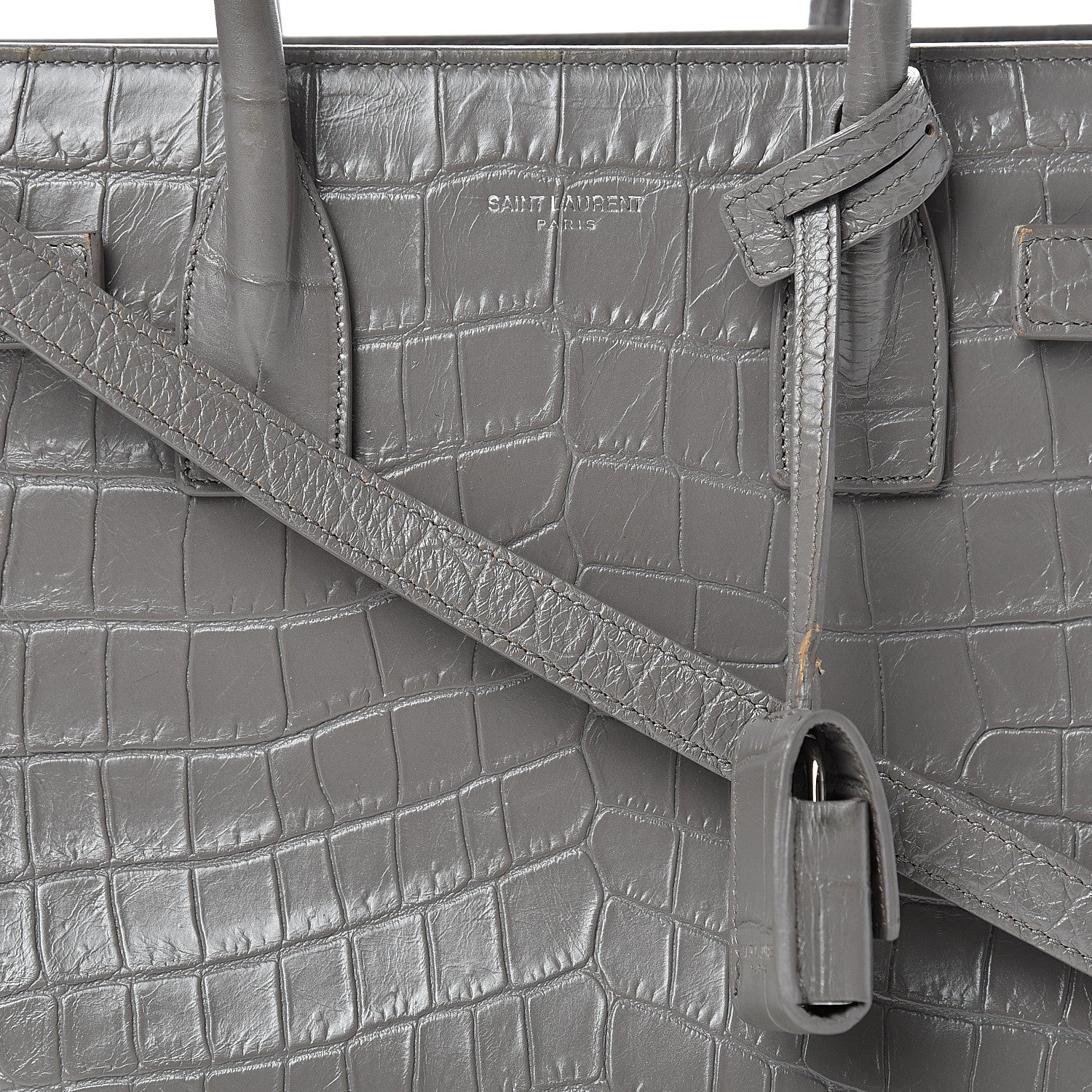Saint Laurent Calfskin Crocodile Embossed Baby Sac De Jour Fog 7 of 23