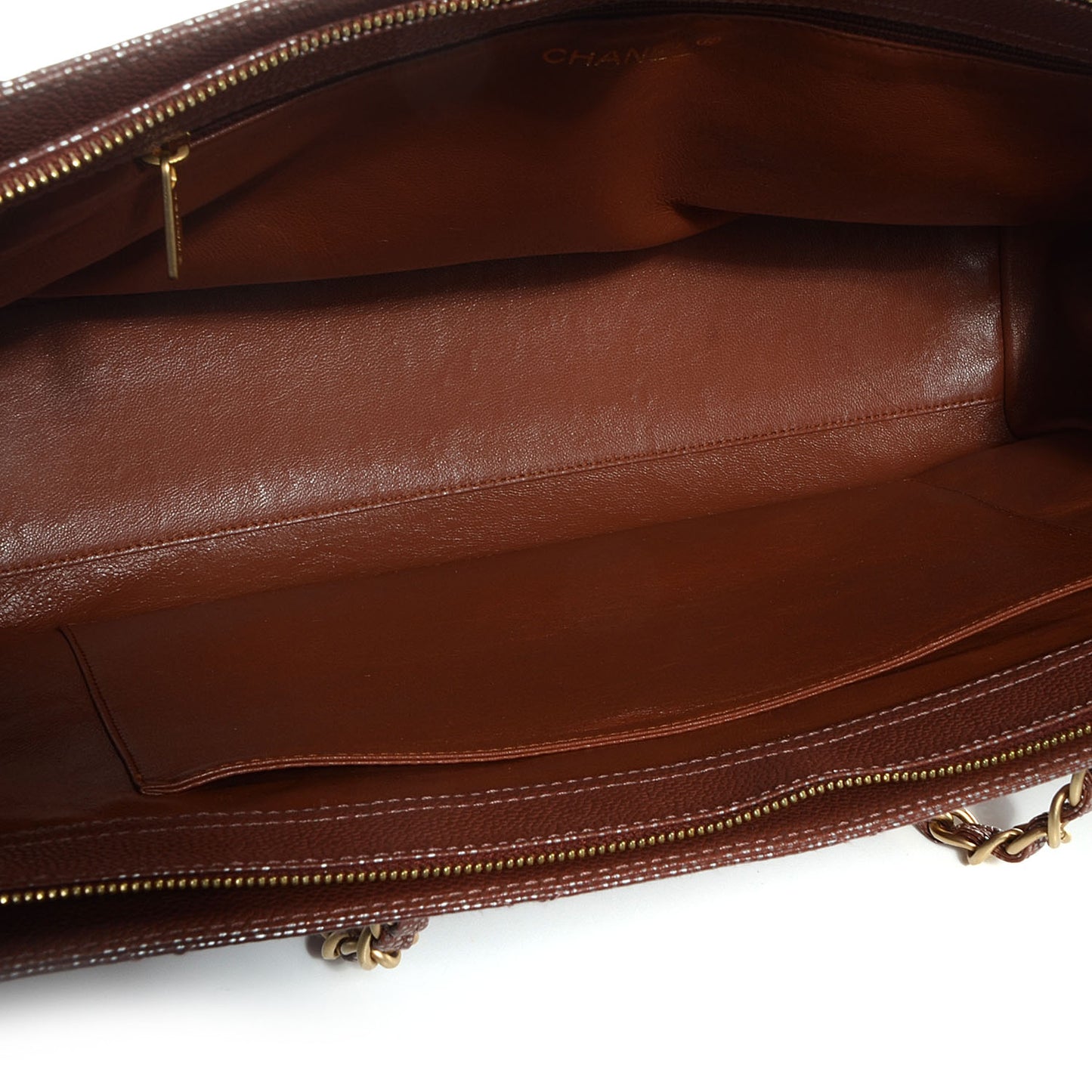 Metallic Caviar Quilted Shoulder Bag Brown