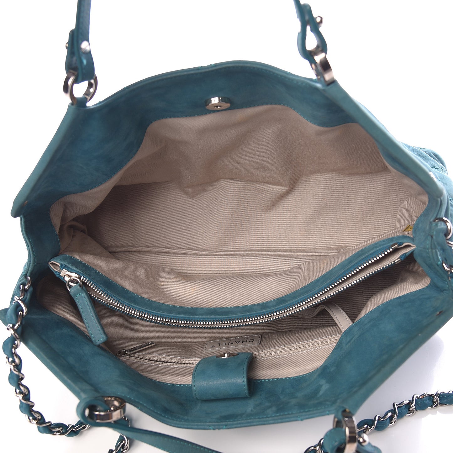 Iridescent Calfskin Quilted Small Sea Hit Tote Turquoise