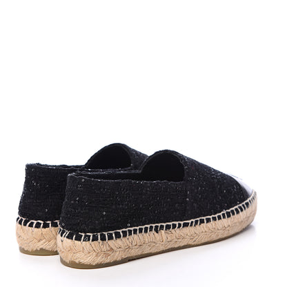 Chanel Tweed Patent Goatskin Sequin CC Espadrilles 36 Black 4 of 12