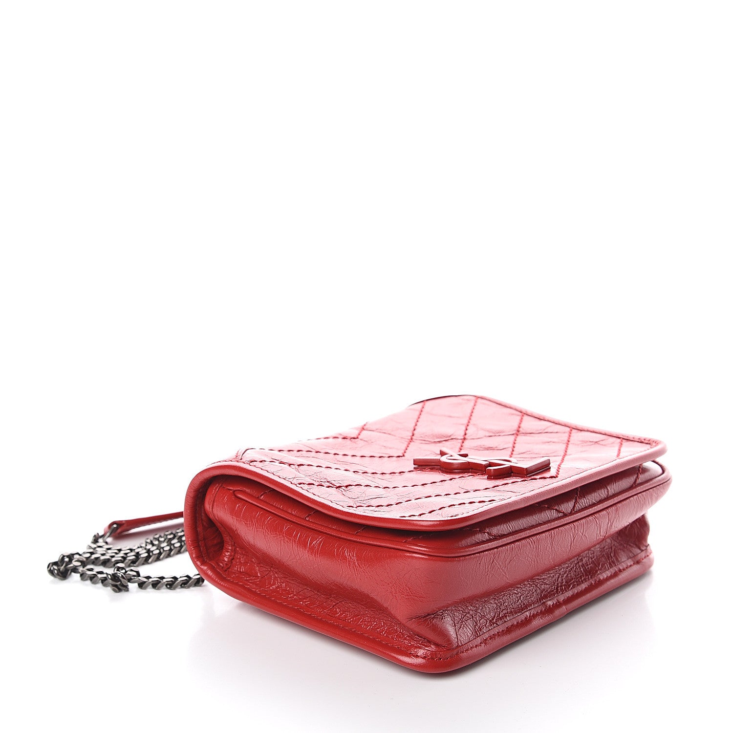 Saint Laurent Crinkled Calfskin Matelasse Monogram Niki Chain Wallet Red 3 of 8
