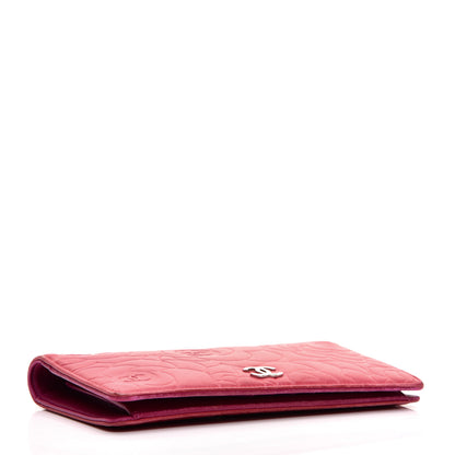 Chanel Lambskin Camellia Embossed Yen Wallet Fuchsia 4 of 11