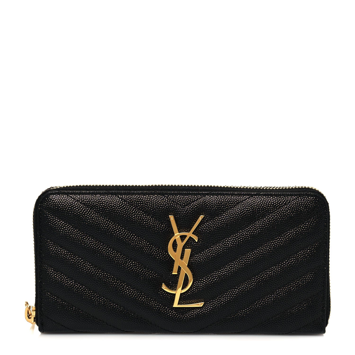 Saint Laurent Grain De Poudre Matelasse Chevron Monogram Zip Around Wallet Black 1 of 12