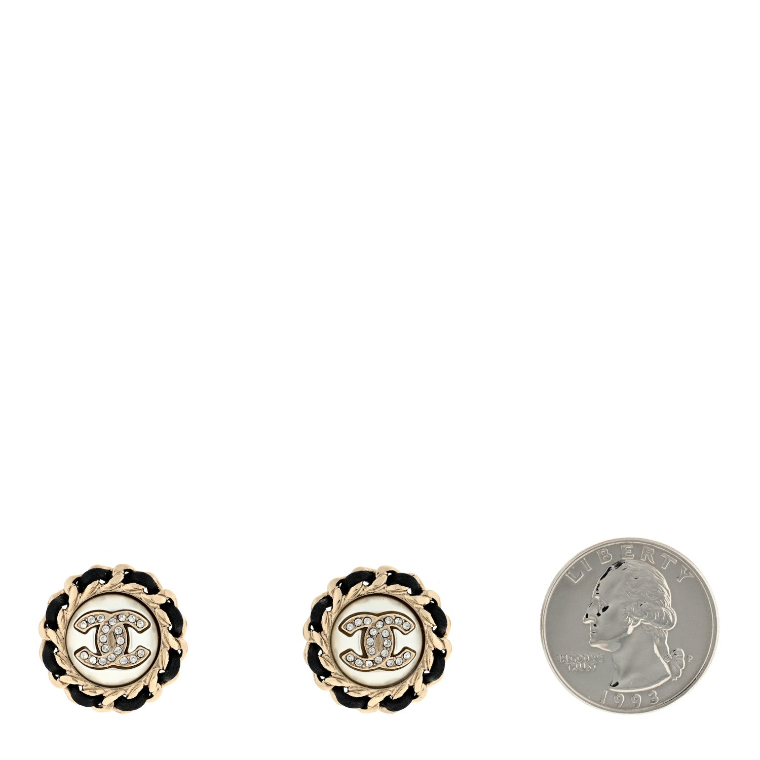 Chanel Pearl Crystal Lambskin CC Earrings Gold Black 2 of 4