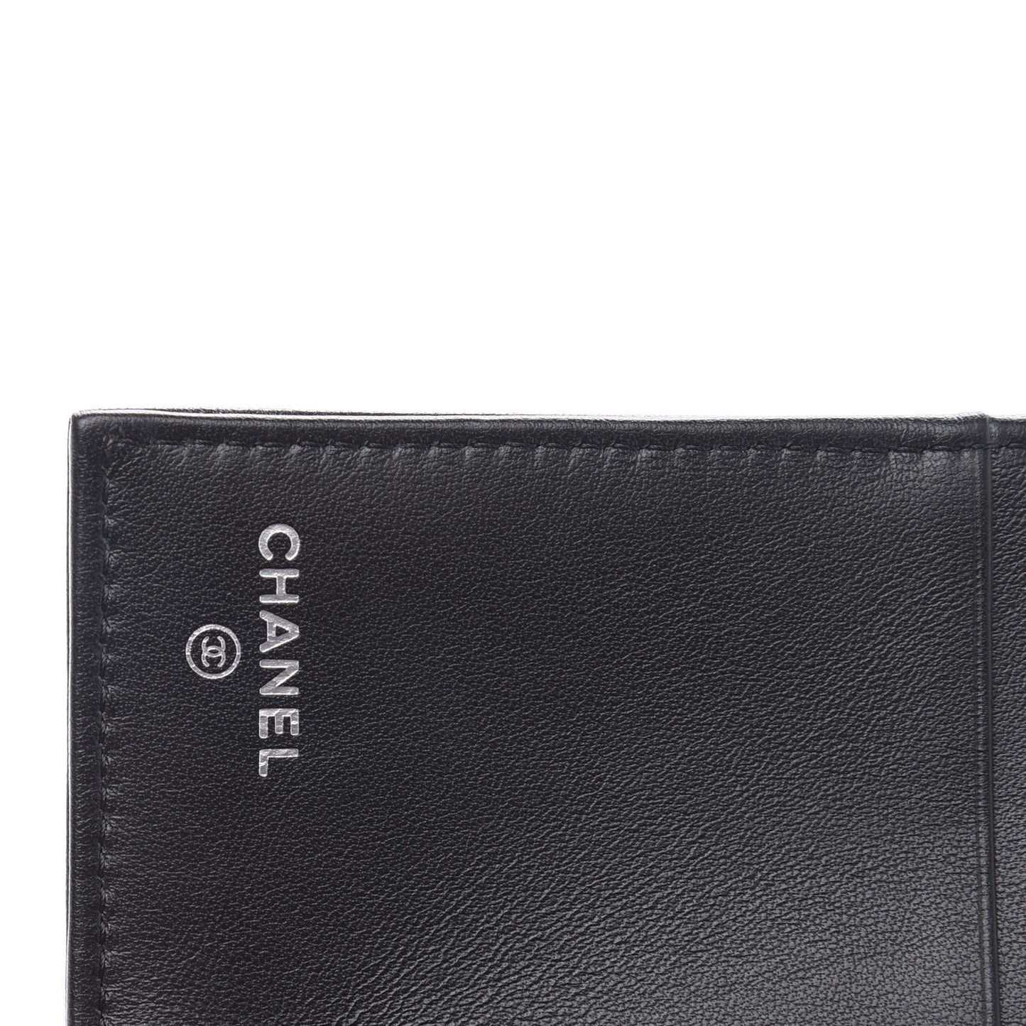 Goatskin Camellia Embossed Compact Wallet Black
