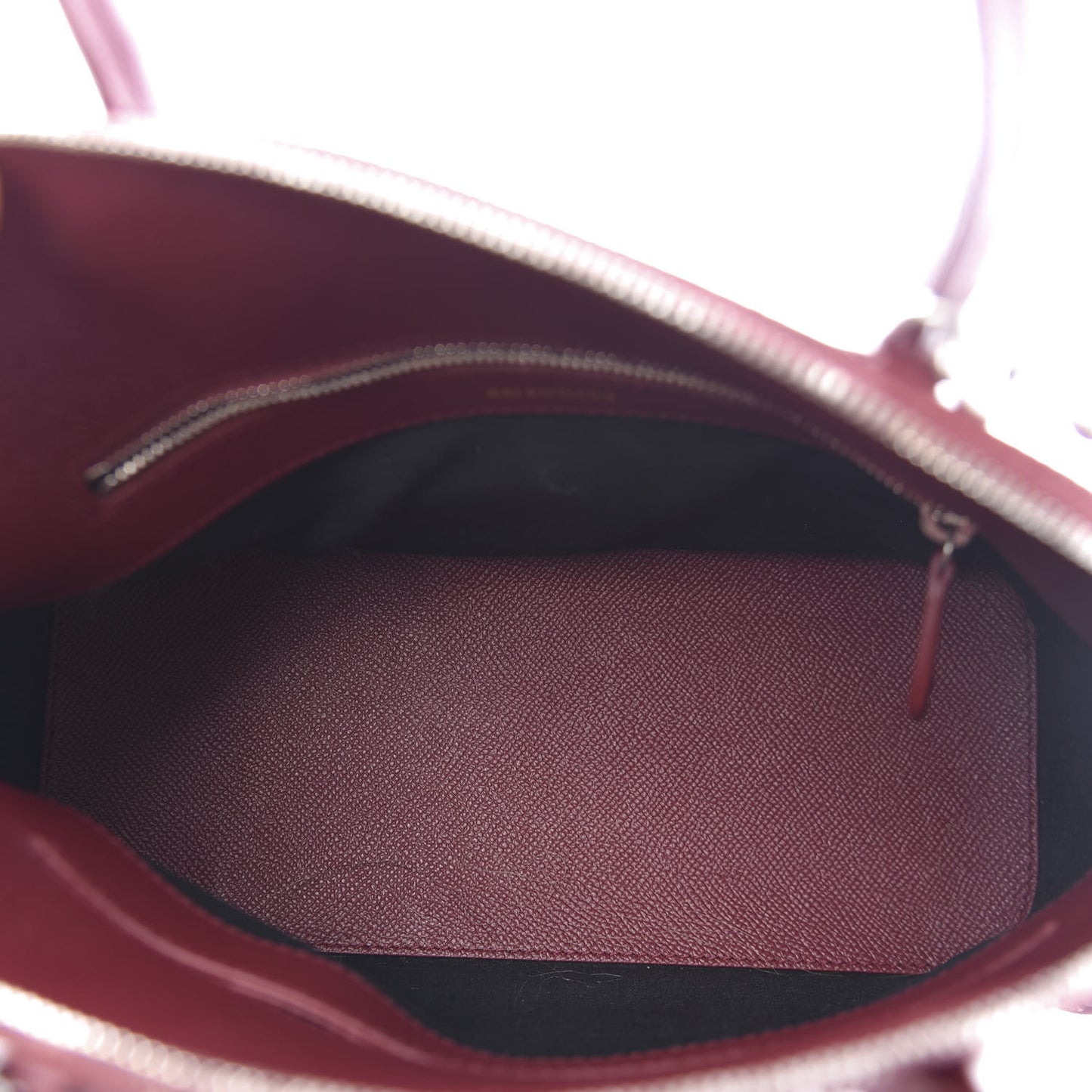 Signature Grained Calfskin Logo S Ville Top Handle Bag Dark Red Light White