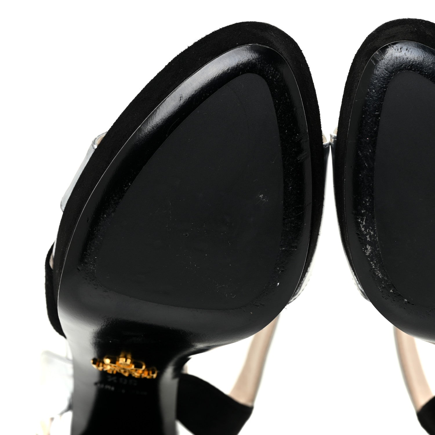 Prada Metallic Calfskin Suede Heel Sandals 38.5 Silver Black 6 of 16