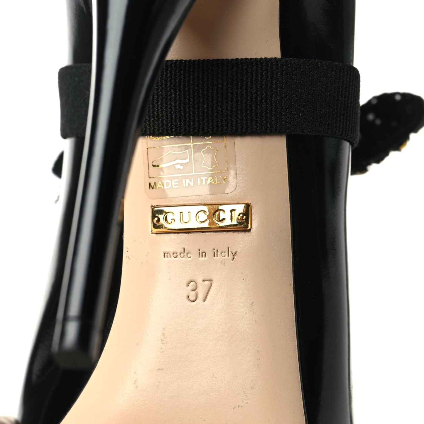 Polished Calfskin Removable Bee Elaisa Platform High Heel Pumps 37 Black