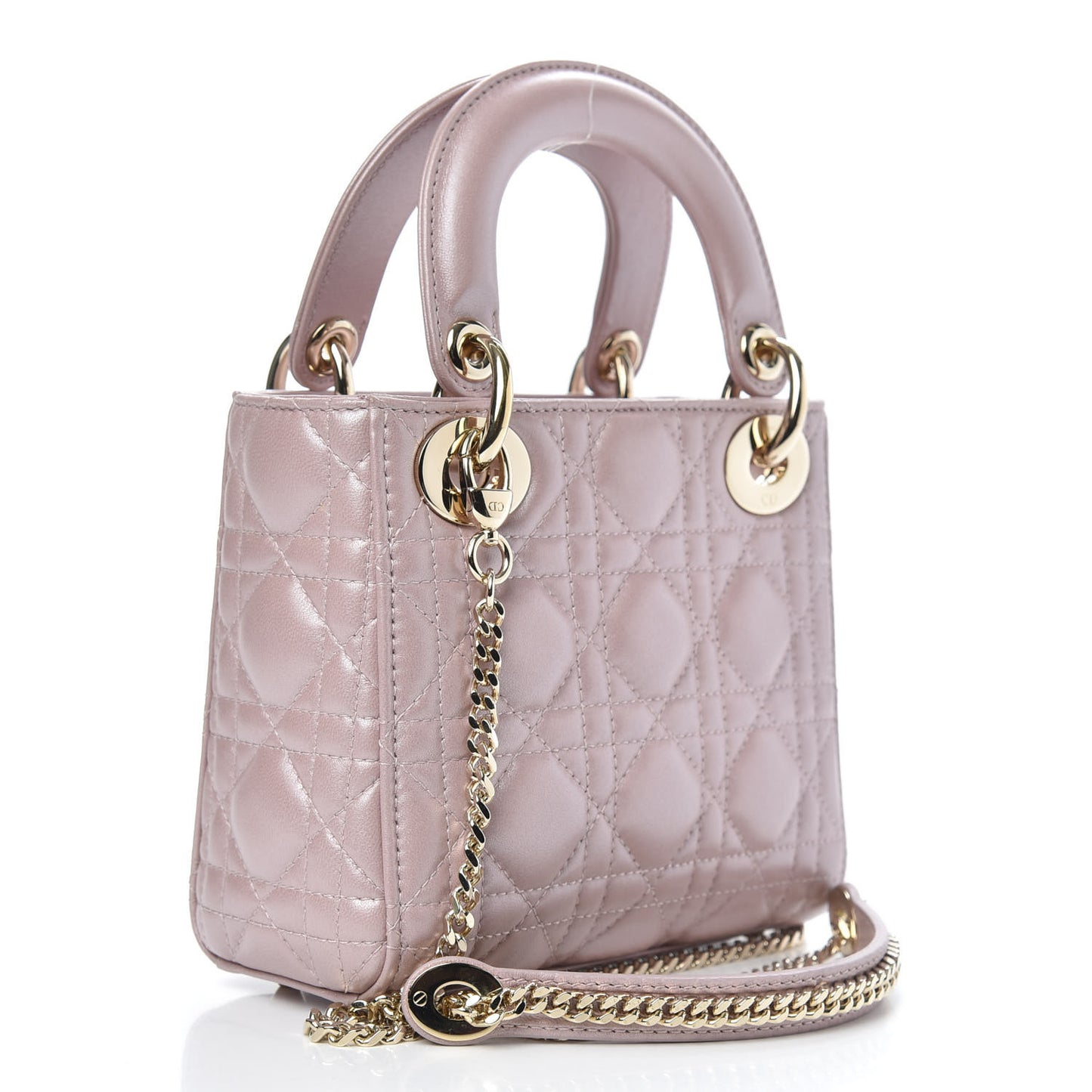 Metallic Lambskin Cannage Mini Lady Dior Lotus