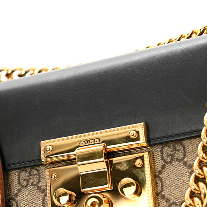 Gucci GG Supreme Monogram Calfskin Small Padlock Shoulder Bag Beige Black Cuir 12 of 14