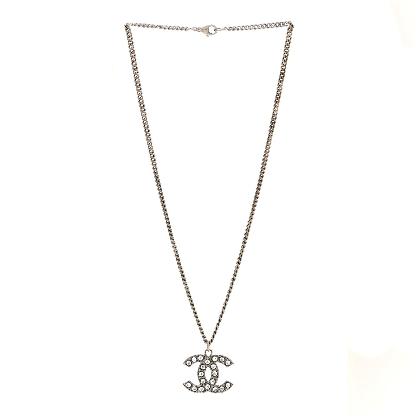 Crystal CC Pendant Necklace Silver