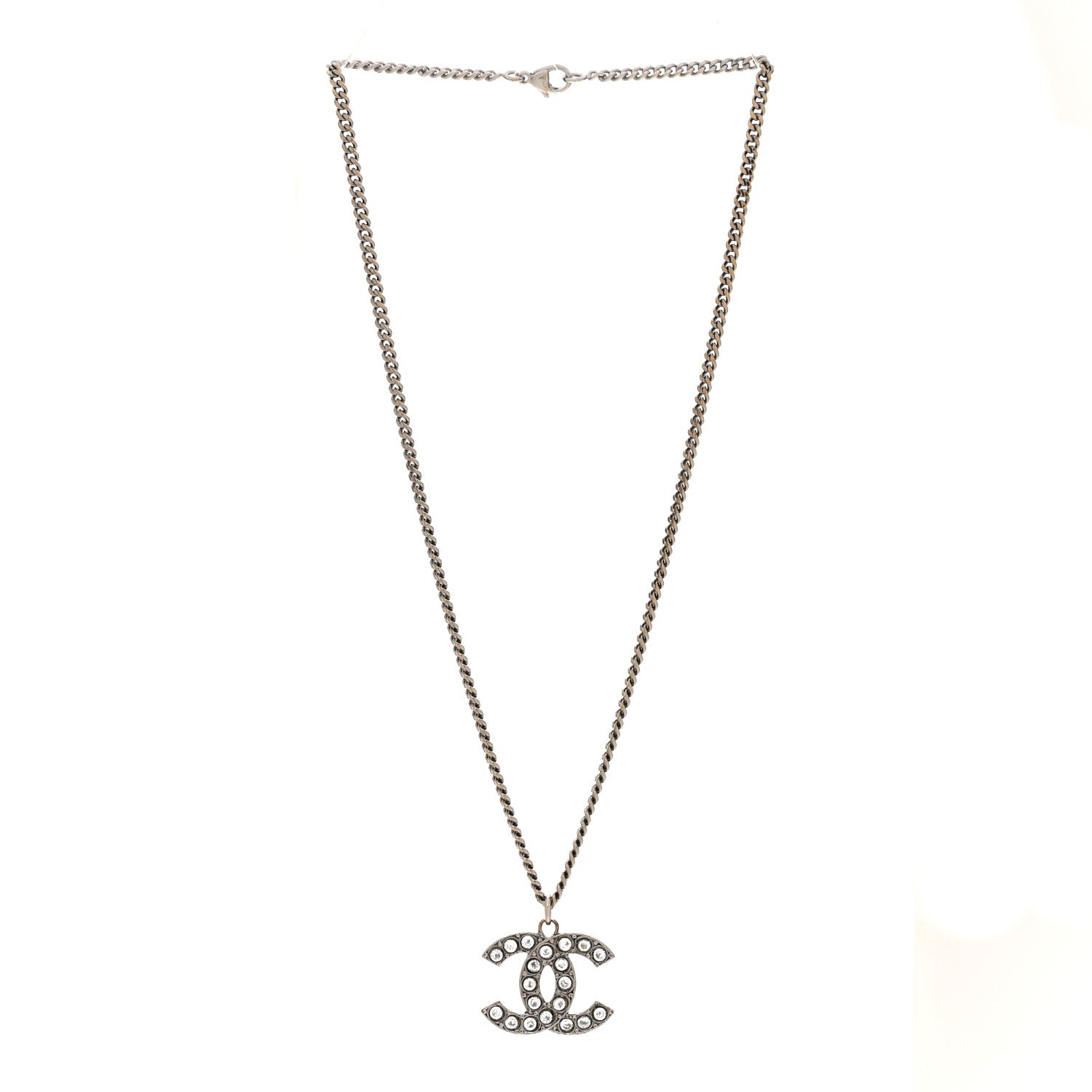 Chanel Crystal CC Pendant Necklace Silver 3 of 6