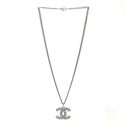 Chanel Crystal CC Pendant Necklace Silver 3 of 6