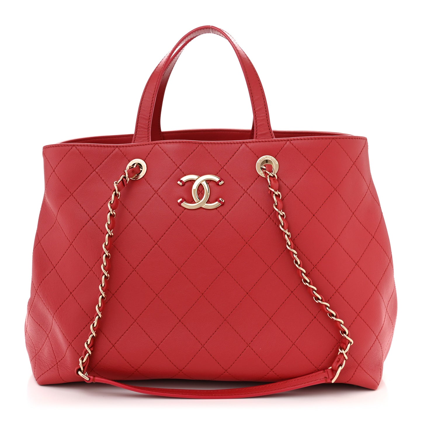 Calfskin Stitch Medium Ring My Bag Shopping Tote Red
