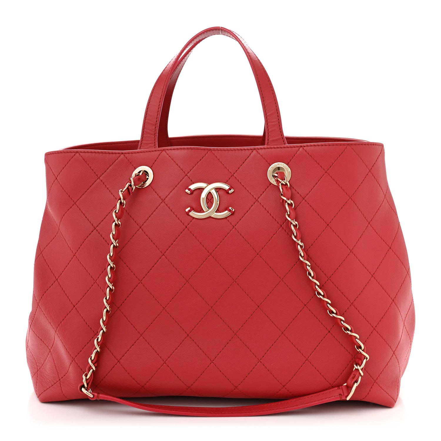 Chanel Calfskin Stitch Medium Ring My Bag Shopping Tote Red 1 of 13