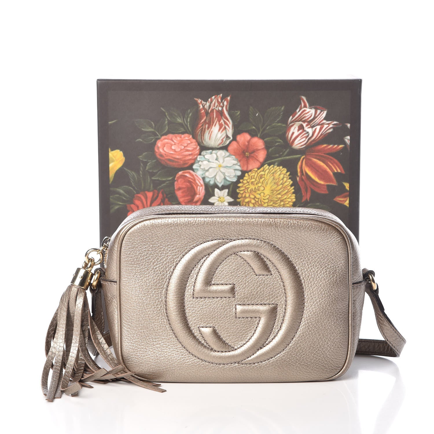 Gucci Metallic Pebbled Calfskin Small Soho Disco Bag Golden Beige 11 of 12