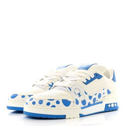 Louis Vuitton LV X YK Calfskin Printed Mens Infinity Dots Trainer Sneakers 10 White Blue 4 of 11