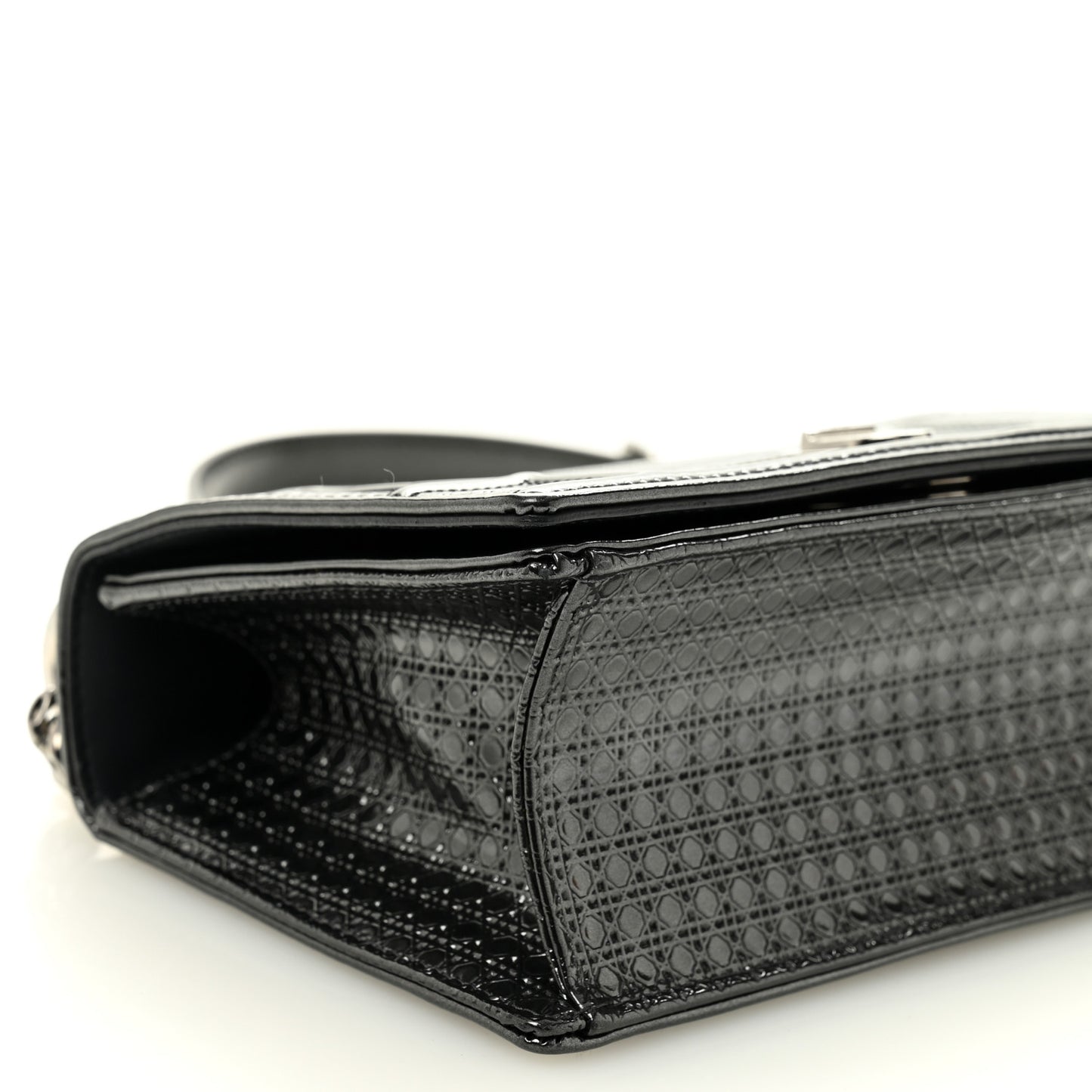 Metallic Patent Micro-Cannage Medium Diorama Flap Bag Onyx Black