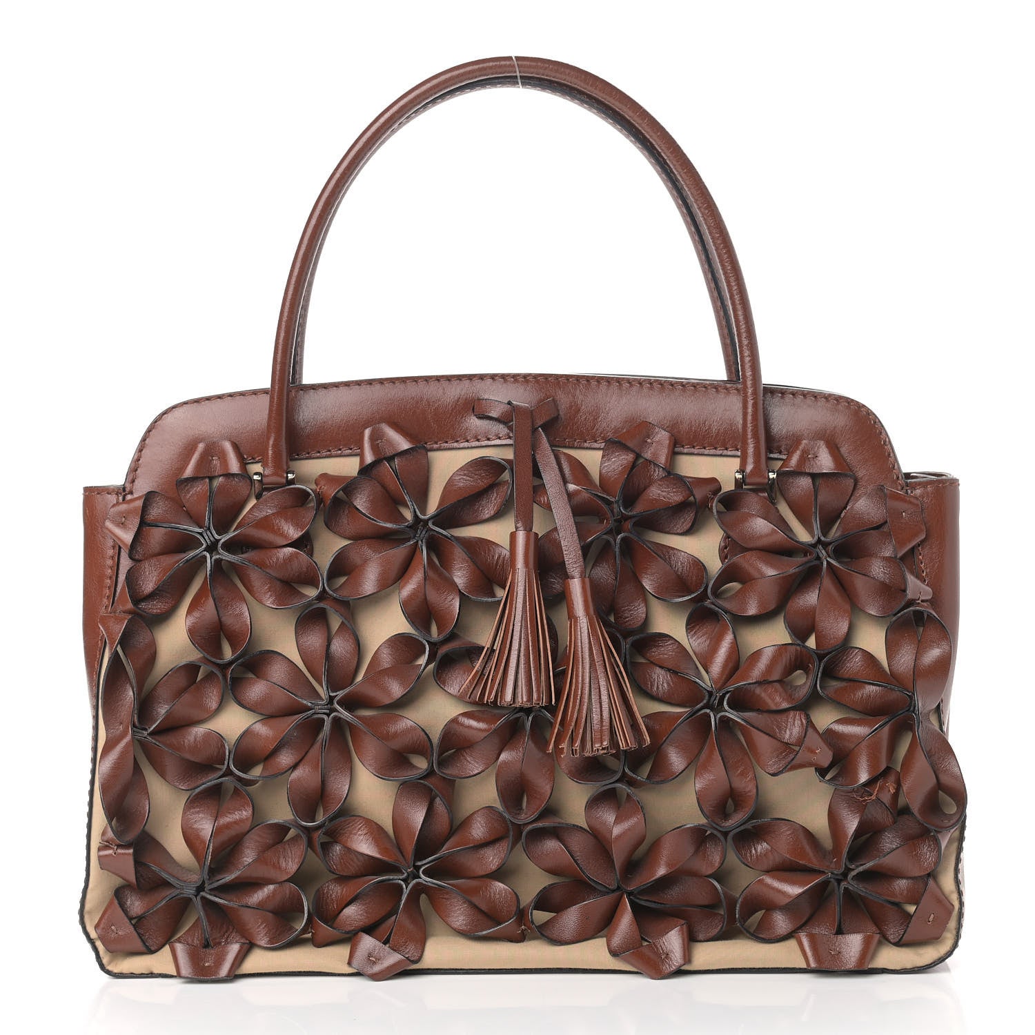 Valentino Garavani Calfskin Floral Applique Tote Brown 1 of 19