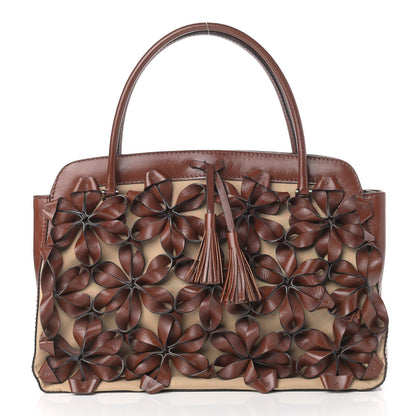 Valentino Garavani Calfskin Floral Applique Tote Brown 1 of 19