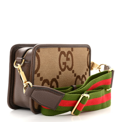 Gucci Monogram Jumbo GG Textured Dollar Calfskin Web Mini Crossbody Bag Camel Ebony New Acero 3 of 11