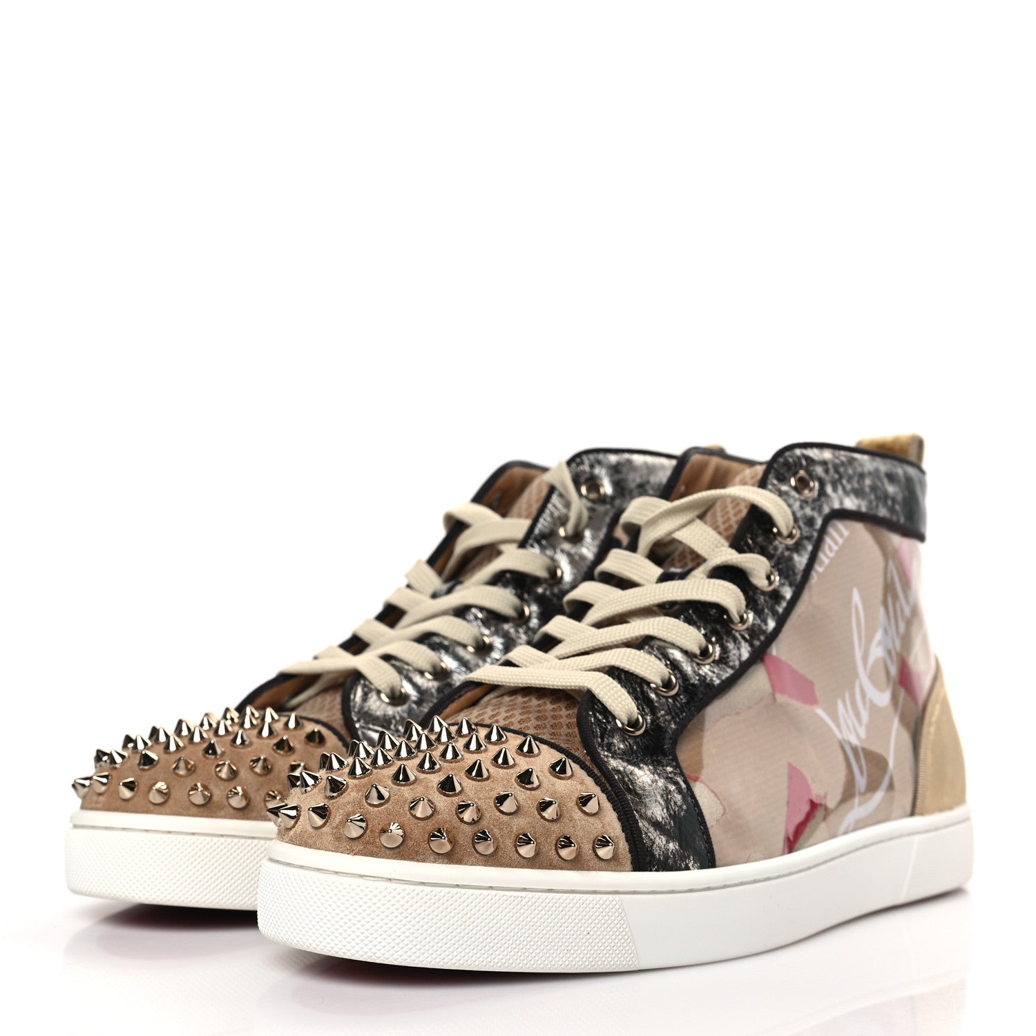 Christian Louboutin Calfskin Lou Spikes Loubi Kraft PVC Flat Sneakers 44 Multicolor 3 of 8