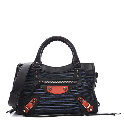 Balenciaga Mesh Agneau Arena Classic Silver Hardware Mini City Black Navy Orange 1 of 10
