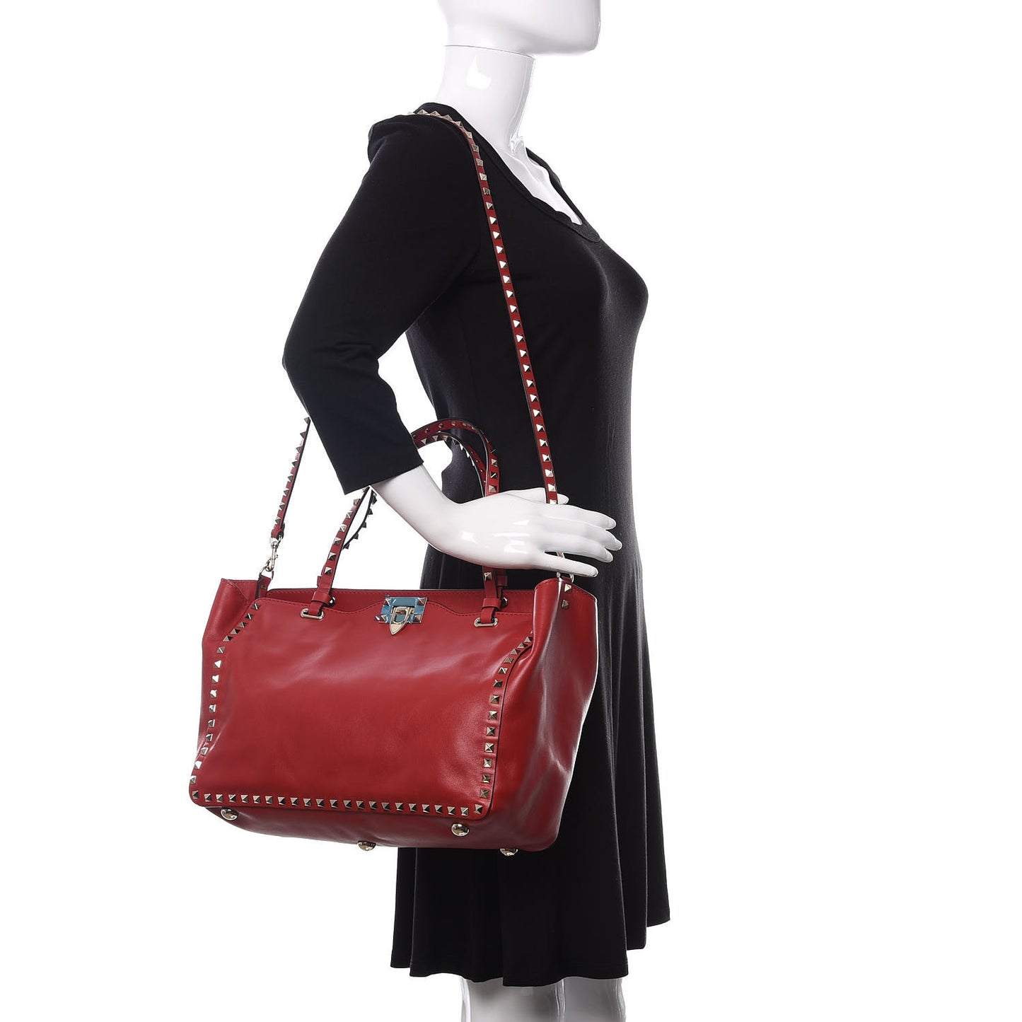 Vitello Medium Rockstud Tote Rosso Valentino