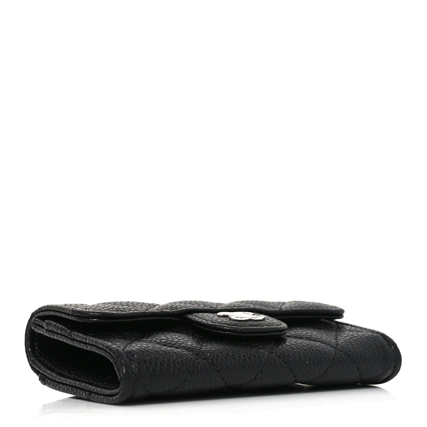 Caviar Quilted Flap Card Holder Wallet Black