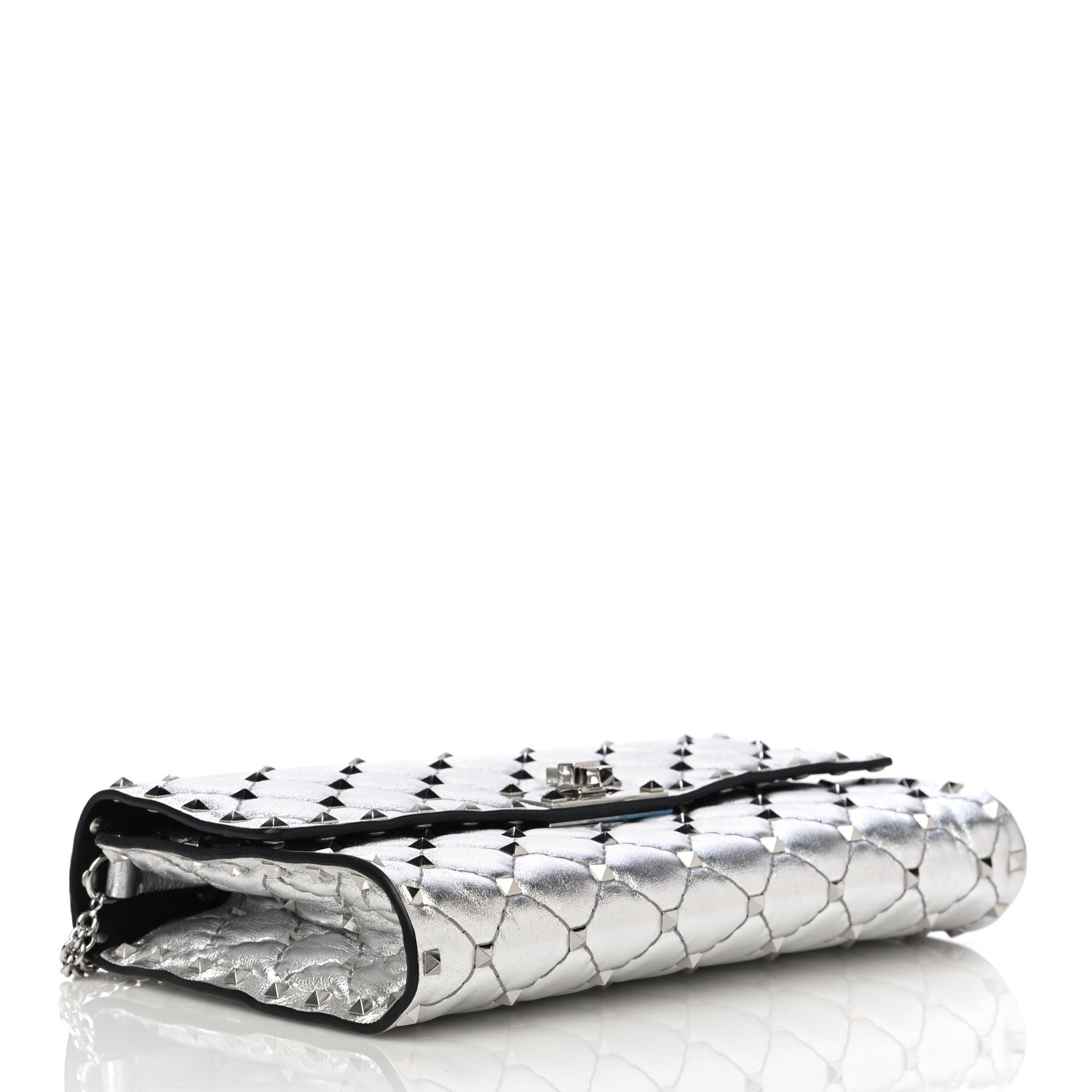 Valentino Garavani Metallic Nappa Rockstud Spike Wallet on Chain Silver 4 of 16