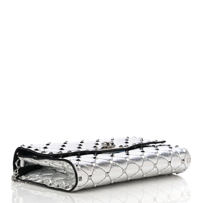 Valentino Garavani Metallic Nappa Rockstud Spike Wallet on Chain Silver 4 of 16