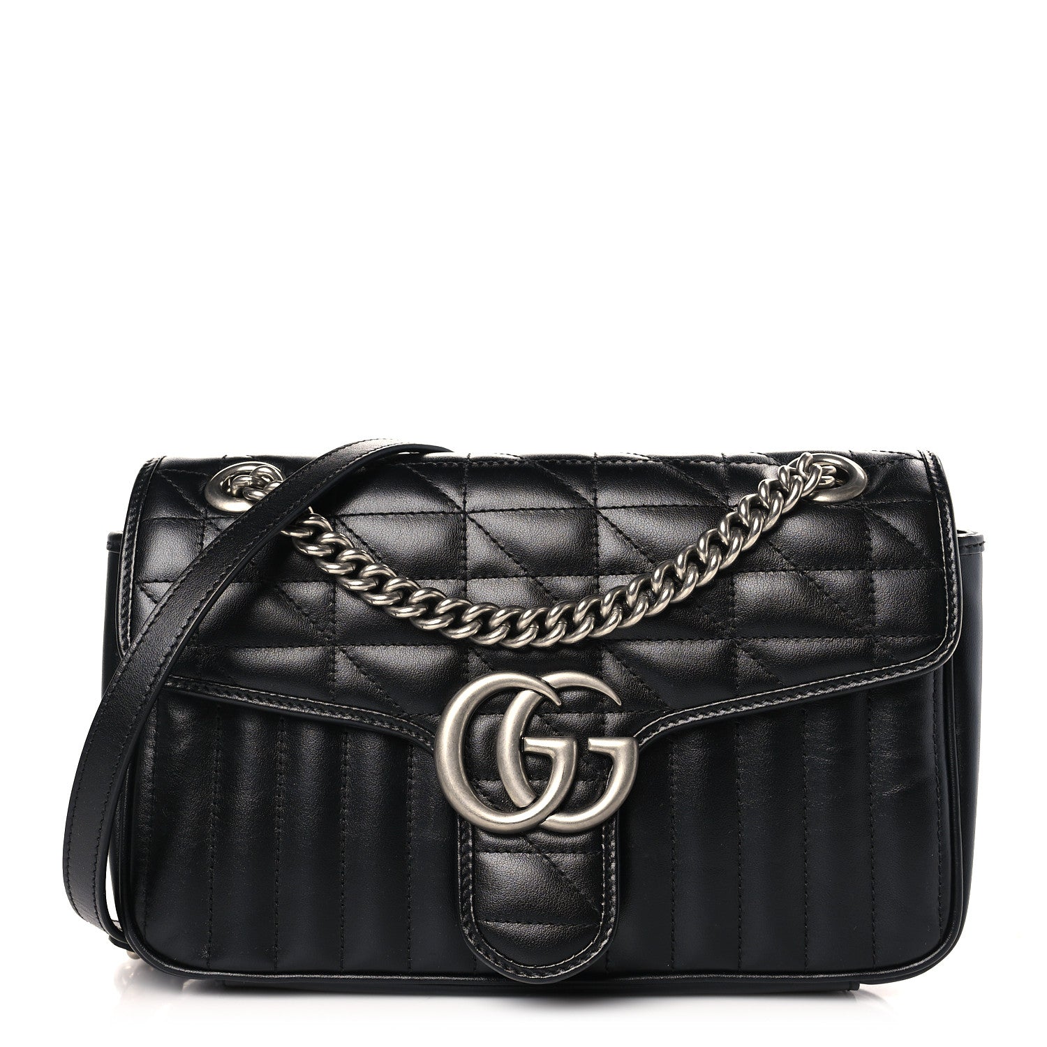 Gucci Calfskin Matelasse Aria Small GG Marmont Shoulder Bag Black 1 of 8