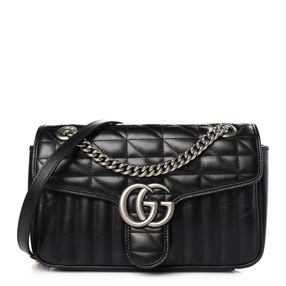 Gucci Calfskin Matelasse Aria Small GG Marmont Shoulder Bag Black 1 of 8