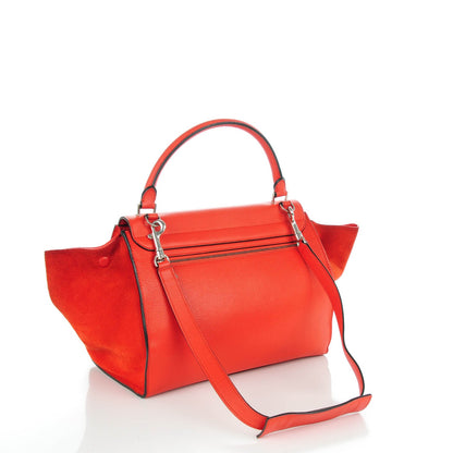 Celine Drummed Calfskin Suede Medium Trapeze Vermillion 3 of 8